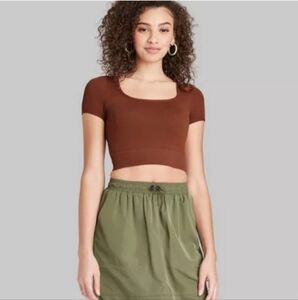 Women's Short Sleeve Square Neck Fitted Seamless T-Shirt - Wild Fable Brown XXL